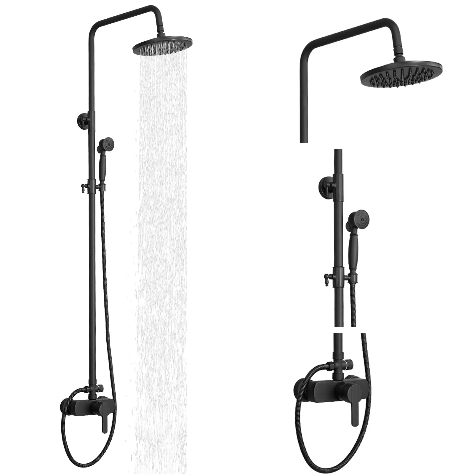 

Matte Black Rainfall Shower Set With Handheld Sprayer Single Handle Wall Mounted Bathroom Outdoor Fixture