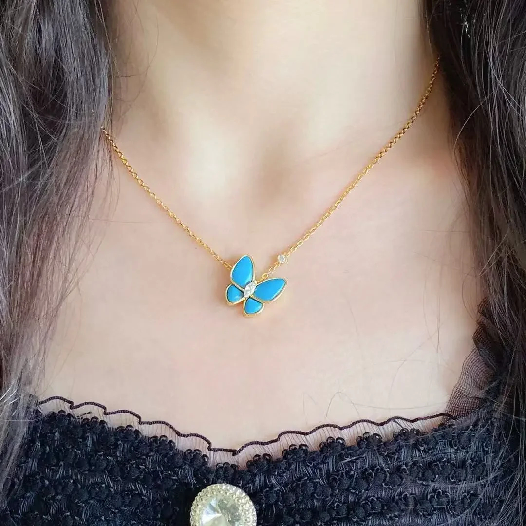 Premium Jewelry French Style High Quality Trifolium Lucky Grass Necklace Fashionable Dynamic Trend Butterfly Pendant