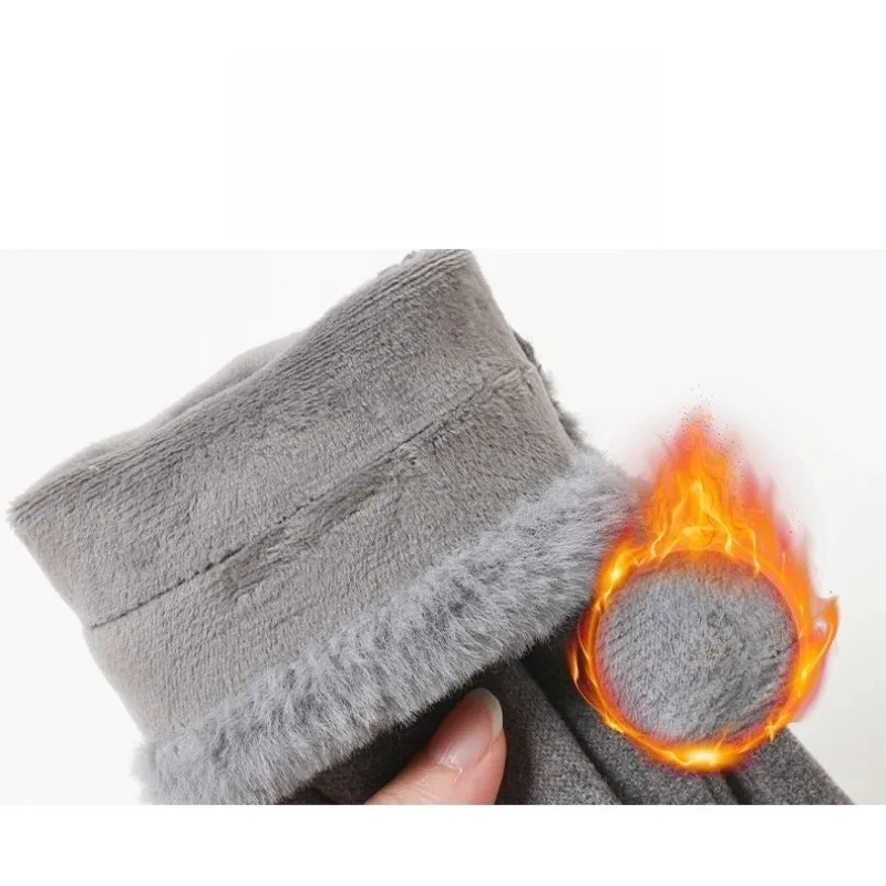 Gants chauds pour femmes, à la mode et mignons, doublés de polaire brodés, épais, résistants au froid, pour écran tactile de cyclisme