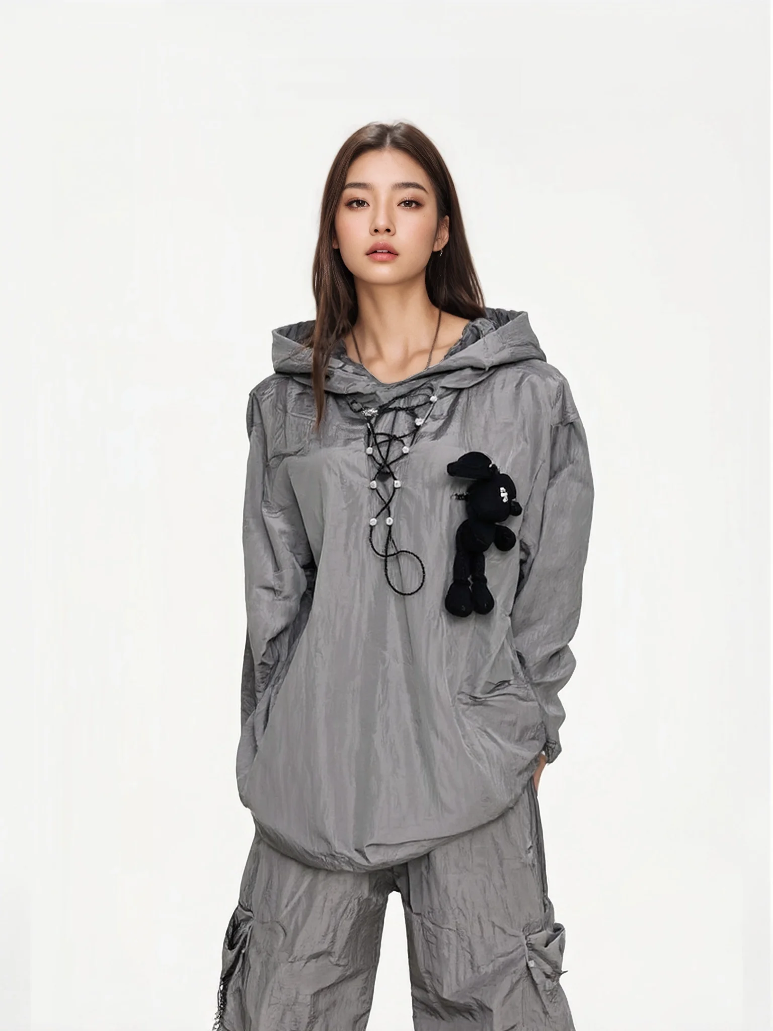 

Комплект Bloom World: худи и свитшот, женский повседневный костюм-двойка свободного кроя из хлопка и нейлонового волокна, тонкая модель