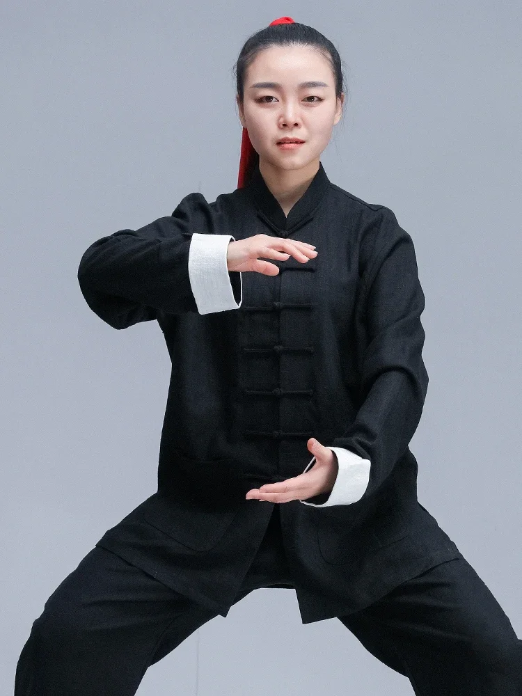 Linen Blend Kung Fu Tai Chi Clothing Martial Arts Clothes Taijiquan Wushu Uniform Wing Chun Multicolor 2022 New Style Black