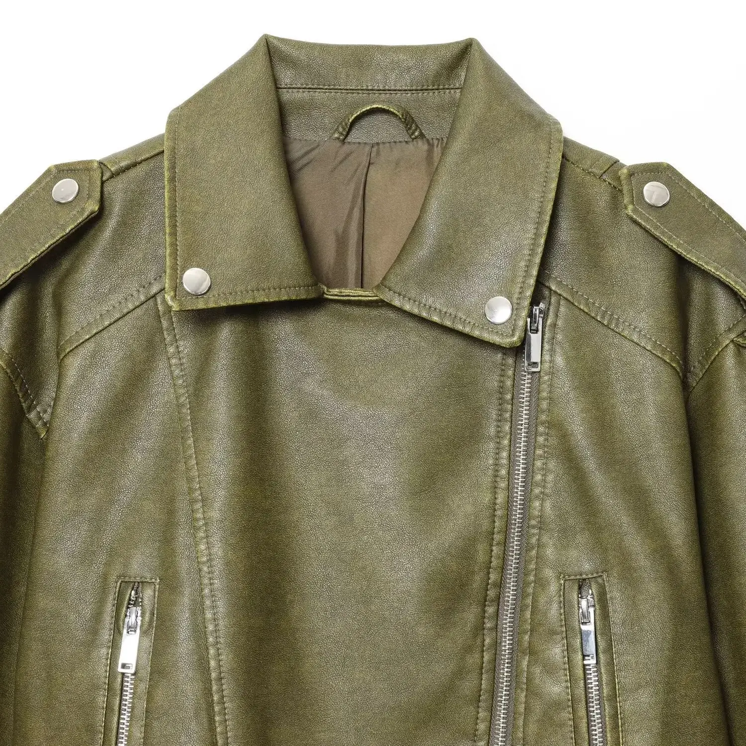 DiYiG  Women 2025 Autumn New Fashion Faux Leather Jacket Retro Long Sleeve Chic Lapel Zipper Loose Coat Outerwear Mujer