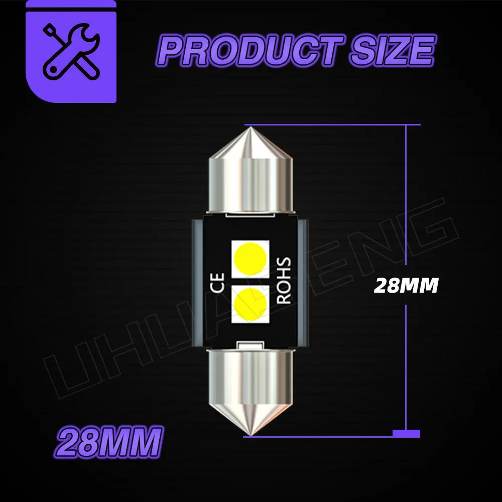 UHUASENG-LED Luz Interior, Festoon, Porta Luz de Leitura, Trunk Dome, Lâmpada de sinalização de matrícula, Luz do carro, SV8.5, C5W, C10W, 28mm, 1x