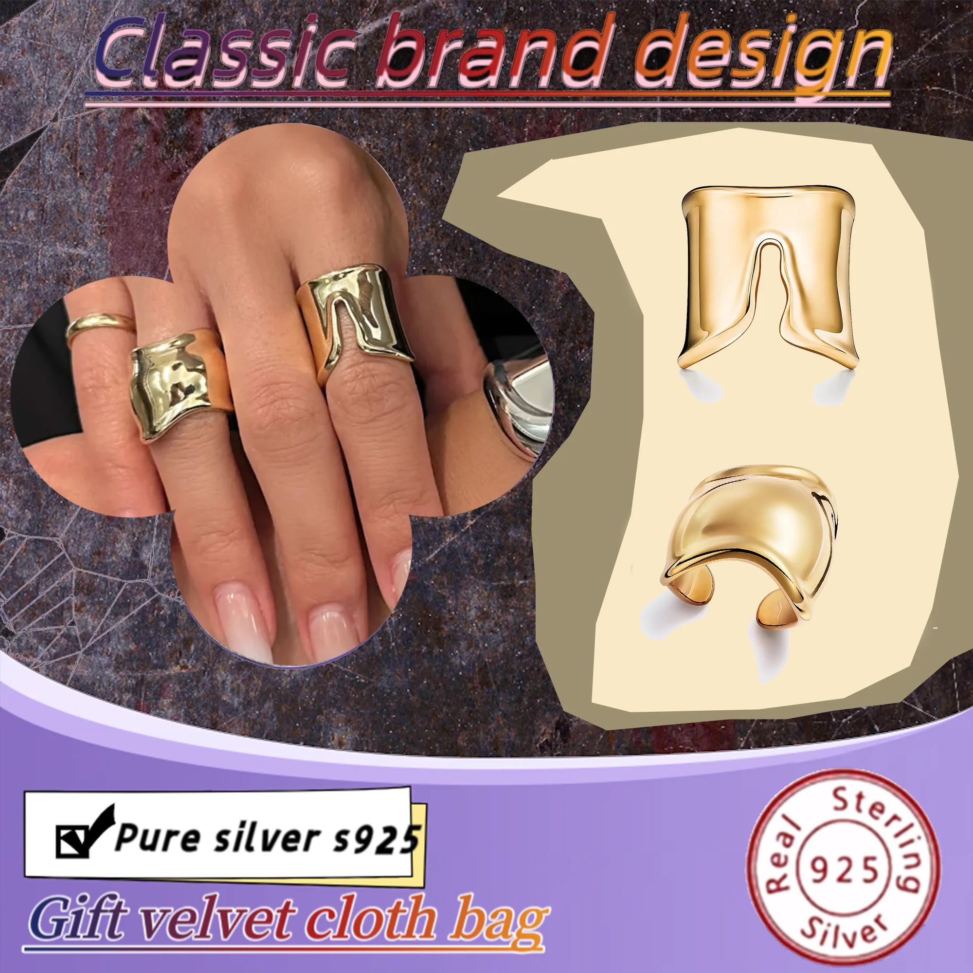 Elsa Peretti series exquisite opening contour pure silver s925 niche personalized design layered unique neutral ring