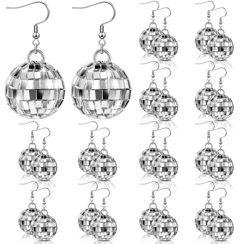 12 Pairs Women Disco Ball Earrings 60'S Mirror Ball Earrings Silver Disco Earrings 70'S Disco Accessories Hippie Disco