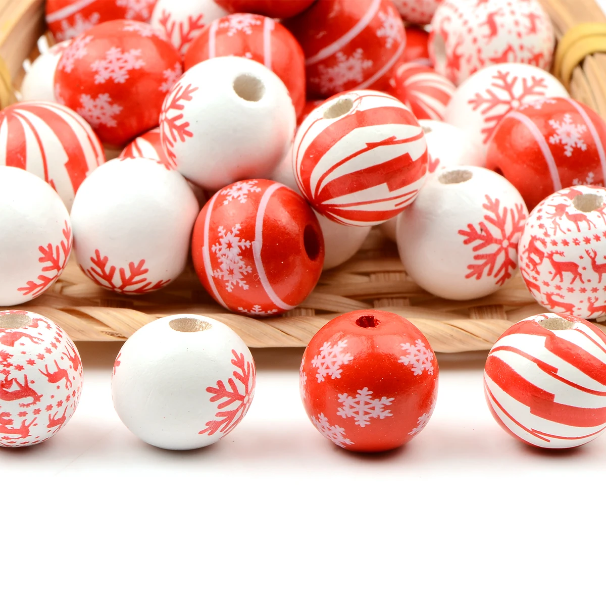 Christmas Series Round Wooden Beads Charms Beads DIY Decorations Crafts Kid's Jewelry Materials Baby Toys Accessories