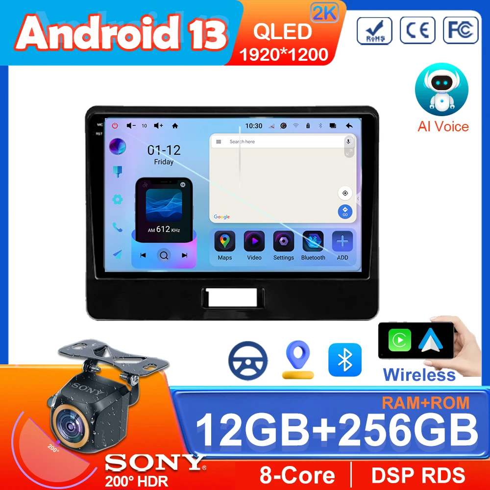 Android 13 Car Radio Multimedia Video Player, Adaptador Automático, Navegação GPS, 4G, BT, 2 Din, DVD, Carplay para Suzuki Wagon R6, 2017-2021