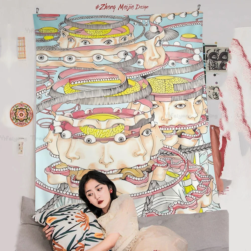 

Shintaro Kago Art Horror DIY Wall Tapestry Hippie Flower Wall Carpets Dorm Decor Wall Art Decor