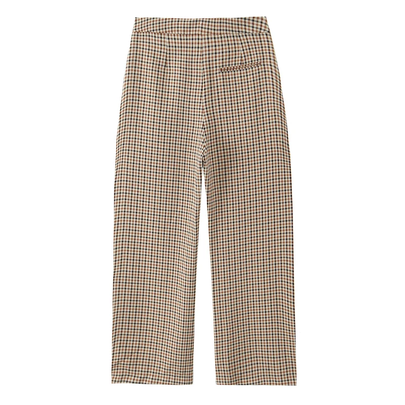 Willshela moda feminina xadrez zíper frontal calças retas vintage cintura alta comprimento total feminino chique senhora calças