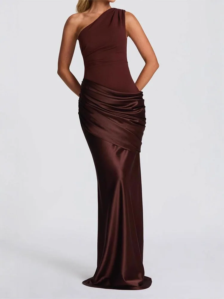 High-End Sexy Irregular Slim-Fit Dress Banquet Style Retro Classical Draping Effect Dress for Women Elegent style