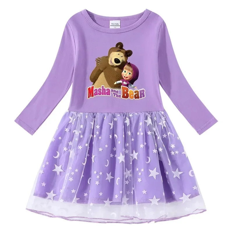 فستان شتوي من Mashas and Bear للفتيات والأطفال بأكمام طويلة، أزياء تنكرية، فساتين قطنية كرتونية لطيفة، ملابس أطفال كاواي