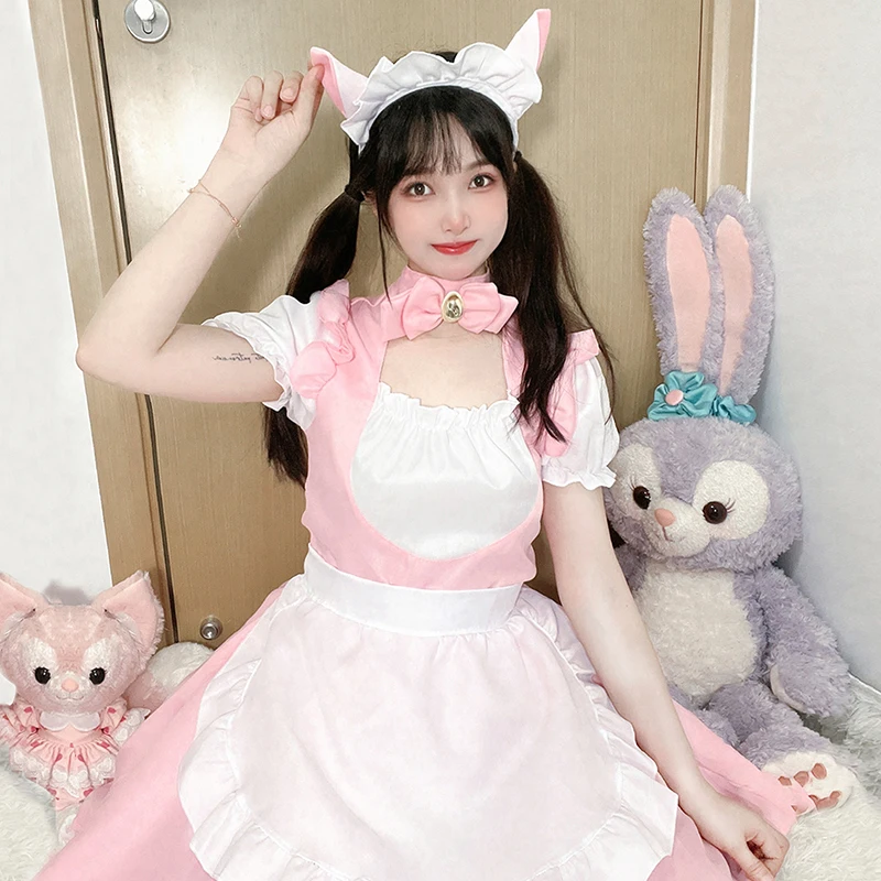 New Pink Cat Fresh Sweet Beauty Servant Lolita Soft Girl Dress Lolita Maid Uniform Cosplay Anime Character