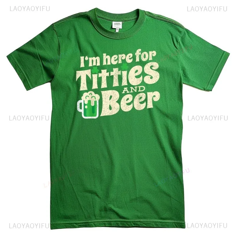 

Футболка Here For Titties на день Святого Патрика для мужчин и женщин, хлопковая рубашка высокого качества, модная модная рубашка в винтажном стиле с короткими рукавами
