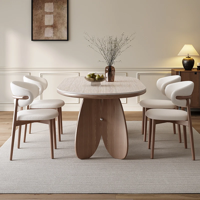 زخرفة البيضاوي مجموعة طاولة طعام قاعدة بيضاء حديقة الخشب وحدة التحكم طاولة طعام غرفة المعيشة الحديثة ميسا دي جانتار الأثاث المنزل