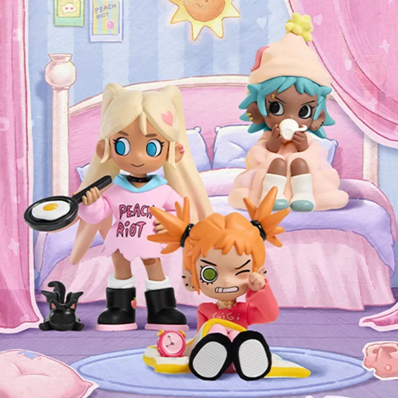 POP MART Lil Peach Riot SLEEPOVER Series Blind Box Toys Kawaii Anime Action Figure Surprise Mystery Box Dolls Girls Gift