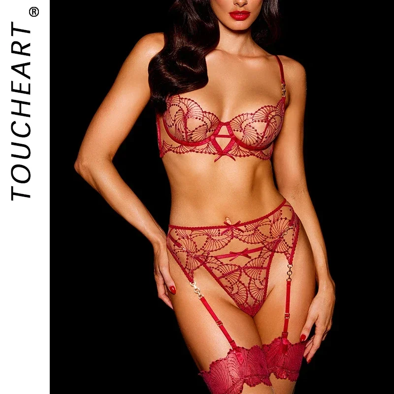 

Lingerie Ultra Sexy Female Underwear G-String Attractive Chest Suspenders Transparent Lace Sexy Adult Fancy Bra Set