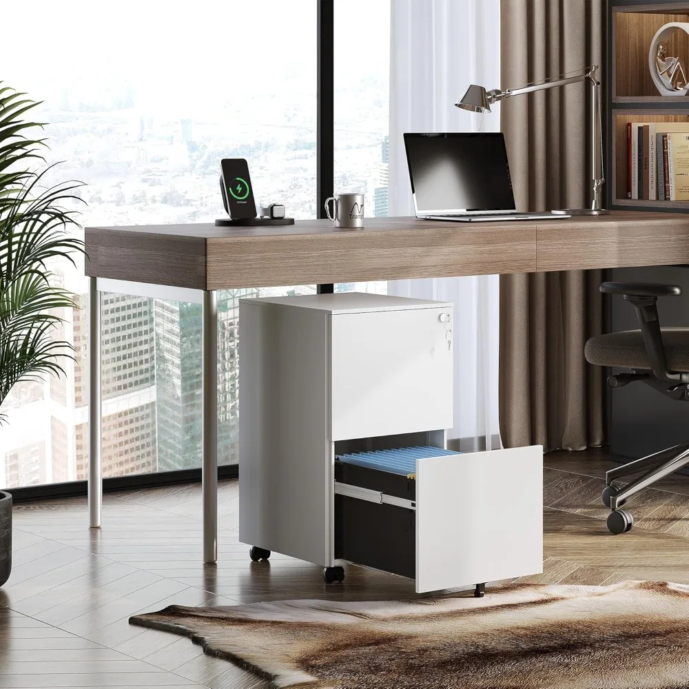 DEVAISE 2-MELMobile-Armoire à fichiers avec serrure, meuble vertical commercial en blanc