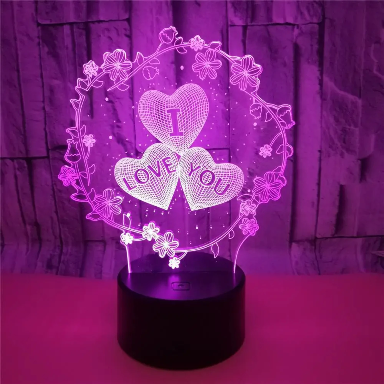 Lovely Romantic 3D Optical Illusion Lamp with 7-Color Changing Ambient Light, Beautiful LOVE Lace Design, Ideal for Bedroom Deco