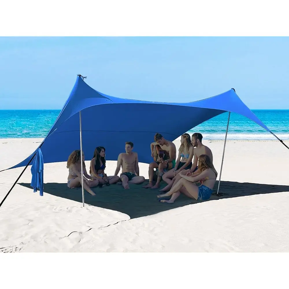 

10×10Ft Upf50+ Beach Tent Sun Shelter, Windproof Stable Outdoor Up Beach Shade Canopy For Camping, Fishing, Backyard Fun Or