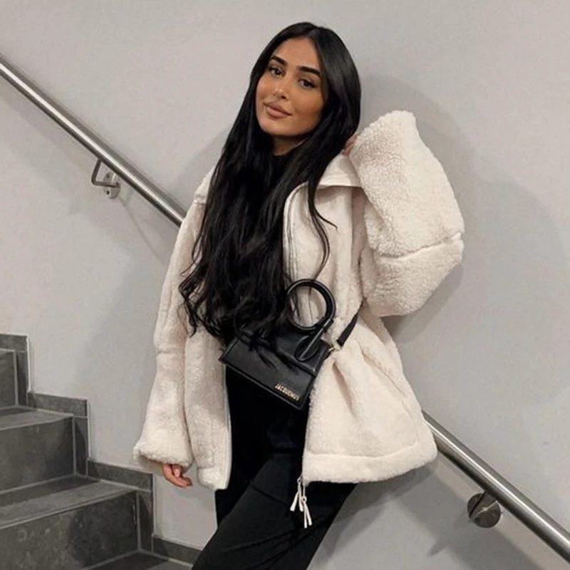 Dámská volná kašmírová bunda, podzimní a zimní módní ležérní outdoorový kabát na zip, personalizovaný - náhled 2