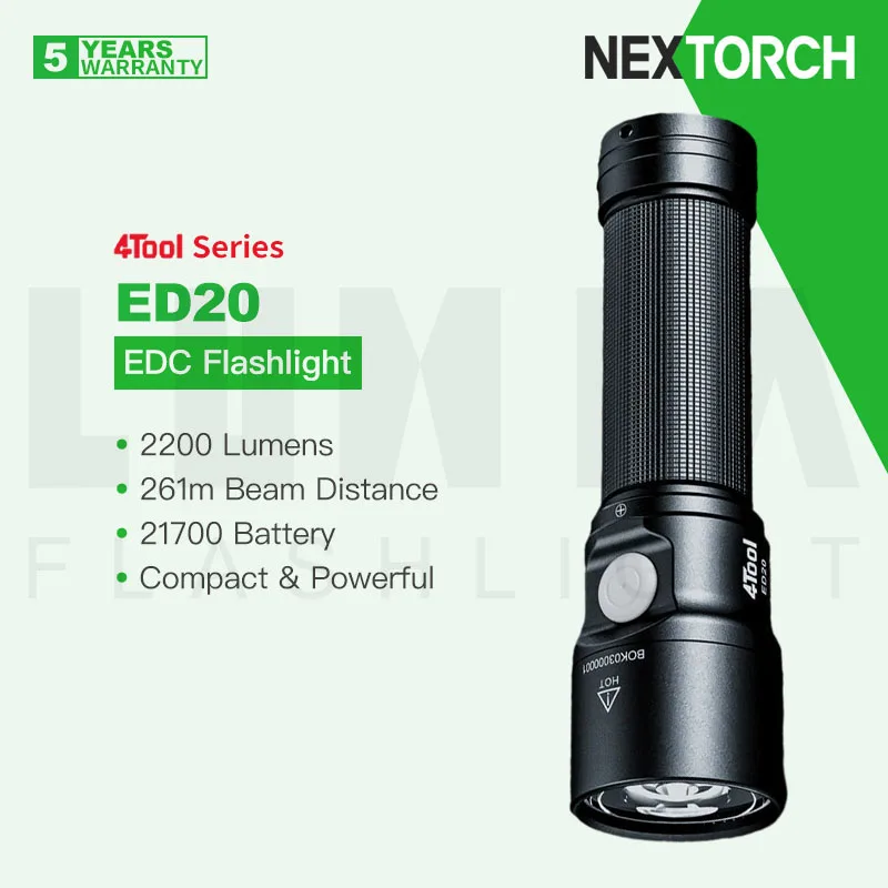 

NEXTORCH 4Tool ED20 Rechargeable Portable LED Flashlight with 21700 Battery, 2200 Lumen 120hs Long Run time, Direct Charging