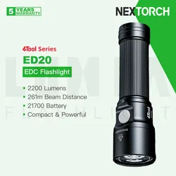 NEXTORCH-linterna LED portátil recargable ED20, 4 herramientas, batería 21700, 2200 lúmenes, largo tiempo de funcionamiento, carga directa, 120hs