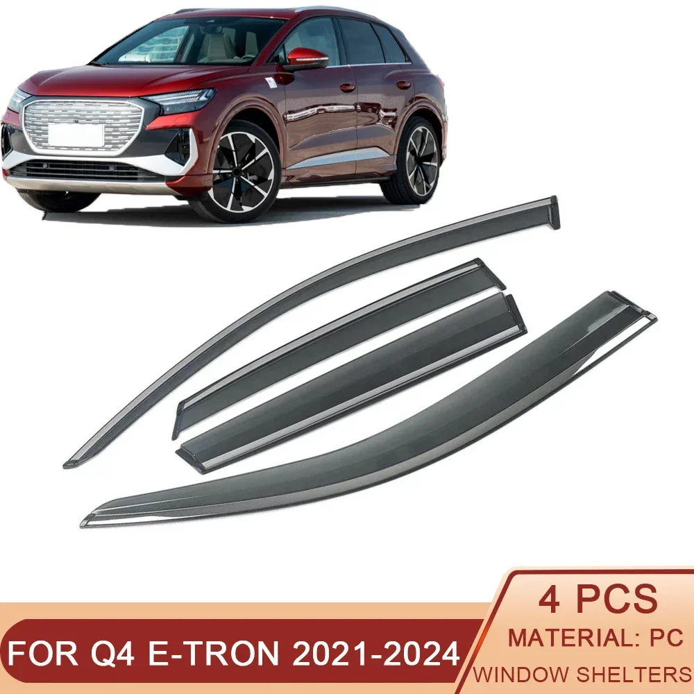 

For Audi Q4 e-tron 2021-2024 Car Window Sun Rain Shade Visors Shield Shelter Protector Cover Trim Frame Sticker Accessories