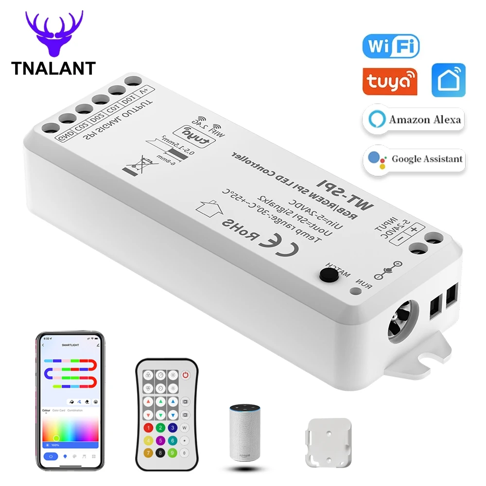 Tuya SPI Pixels Smart LED Controller 2.4GHz RF Remote Alexa Google Assistance For WS2811 WS2812B WS2815 SK6812 RGBW LED Strip