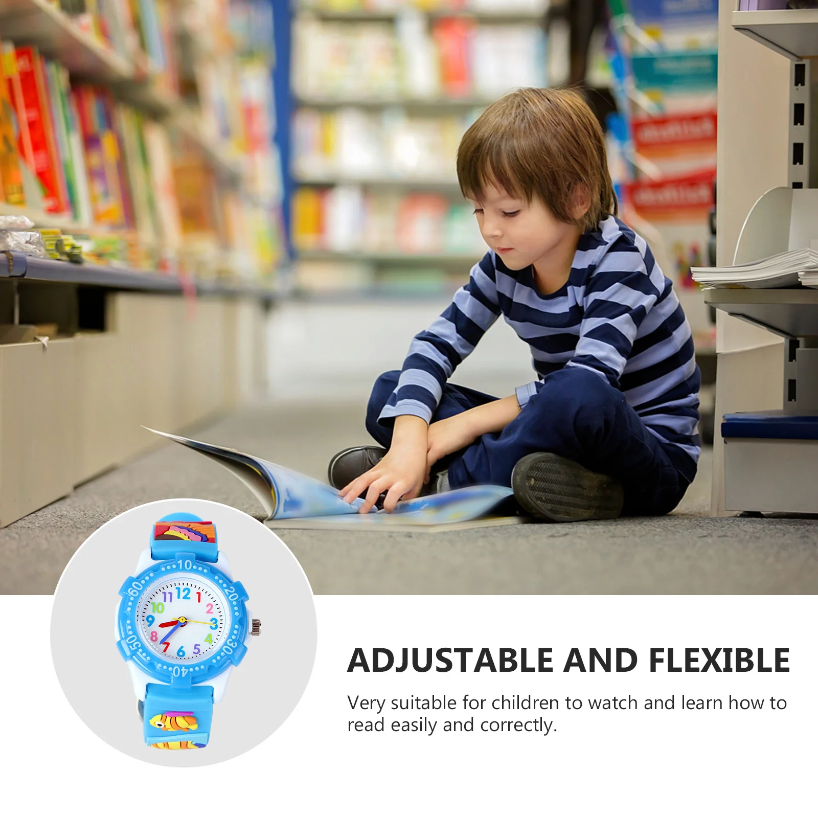 1pc Watch Blue 3D Ocean Animal Pattern Lightweight Durable Creative Wristwatch For Learning Gift