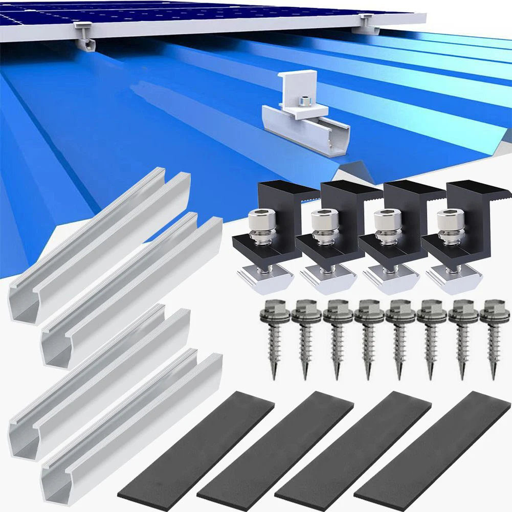 4/6/8 Set 30/35mm Solar Panel Photovoltaic Bracket Mounting Rail Kit PV Middle Clamp End Clamp Aluminium Profile Solar Module