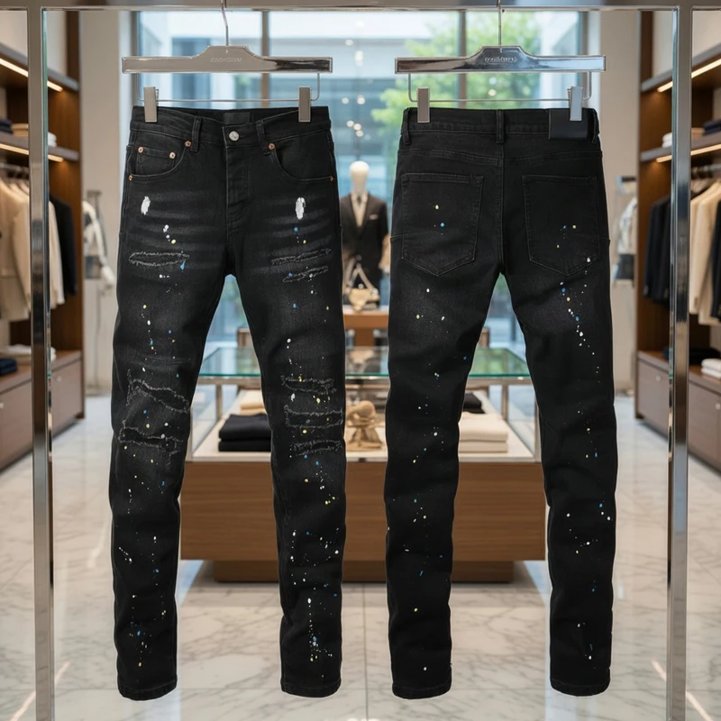 

Американские ретро-джинсы с красными швами, рваные, зауженные, с градиентной окраской, на пуговицах, в стиле High Street Fashion, длинные брюки