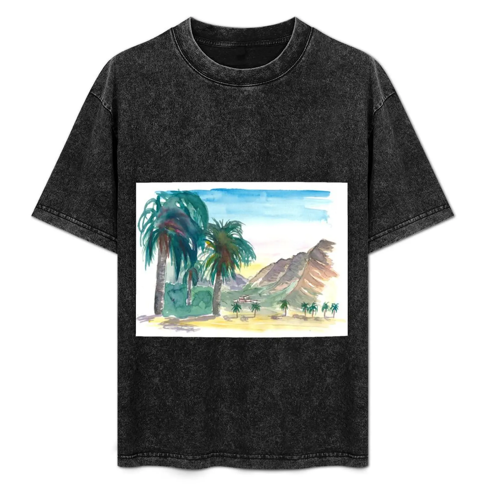 Camiseta La Gomera Valle Gran Rey View with Palms, básica, de color liso, de manga corta, de algodón