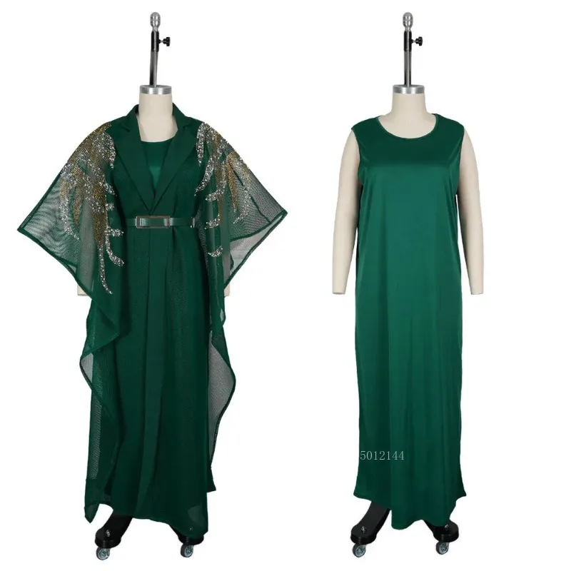 

2026 African Clothes for Women 2 PCS Sets Dashiki Diamond Outfits Gown Kaftan Boubou Robe Plus Size Turkey Wedding Party Dresses