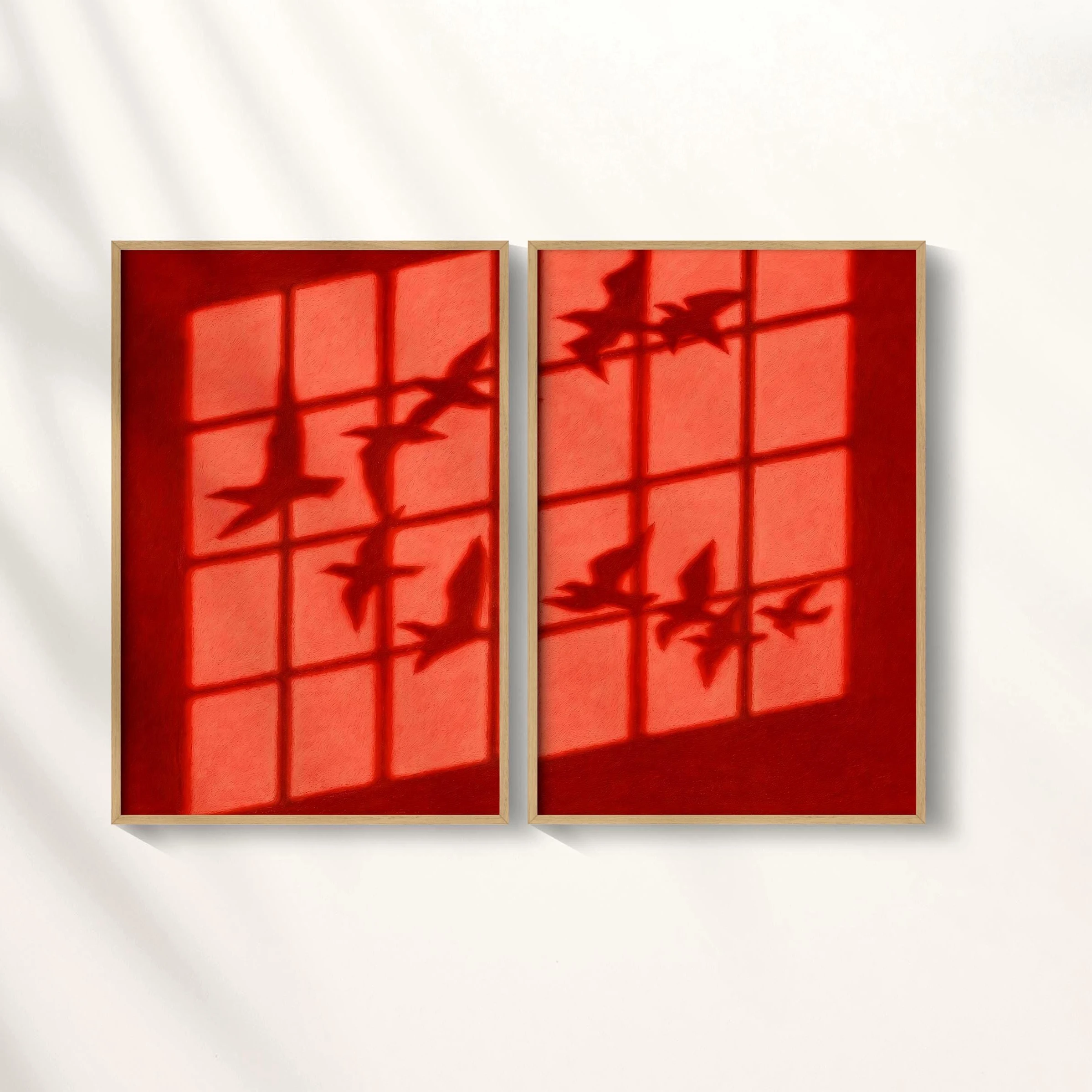 2pcs frameles,2pcs/Set Abstract Bird Flock Red Shadow Canavs Posters Frameless Dopamine Red Wall Art Posters for Living Room and