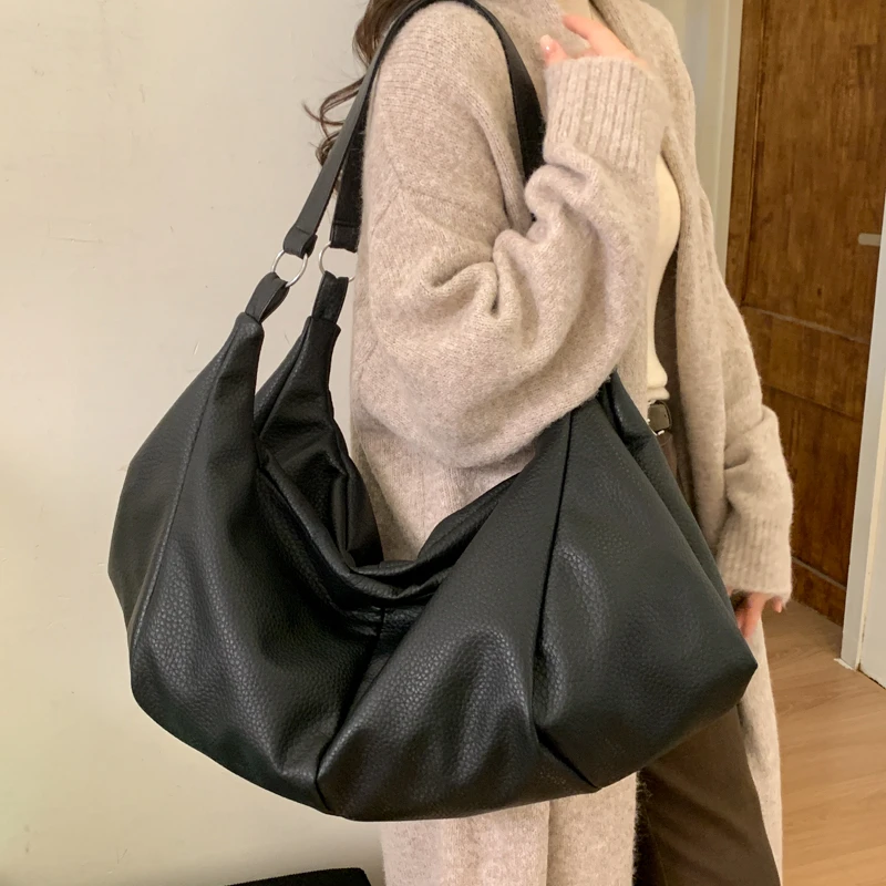 

Black Shoulder Bags for Women Casual Fashion Hobo Bag Quality Soft Leather Crossbody Handbag Lady Large Capacity Travel Totes