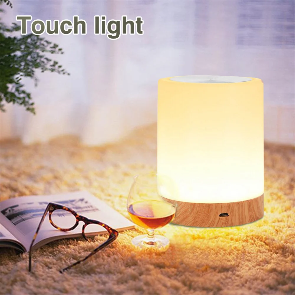 USB Rechargeable Bedside Light Dimmable Touching Control Table Lamp Warm White & RGB Night Light For Living Room Bedrooms Office