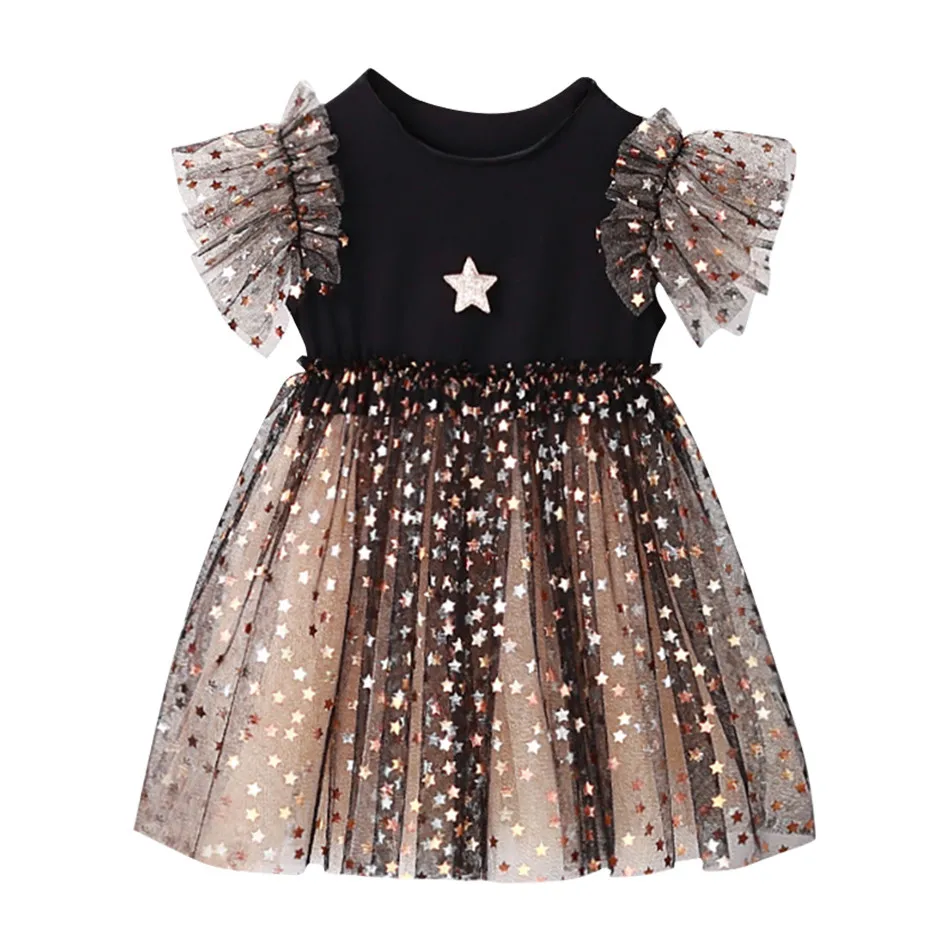 2024 nuove ragazze di estate stelle tulle tutu vestito per bambini fodera in cotone morbido maglia vestito estivo bambini moda coreana vestiti da