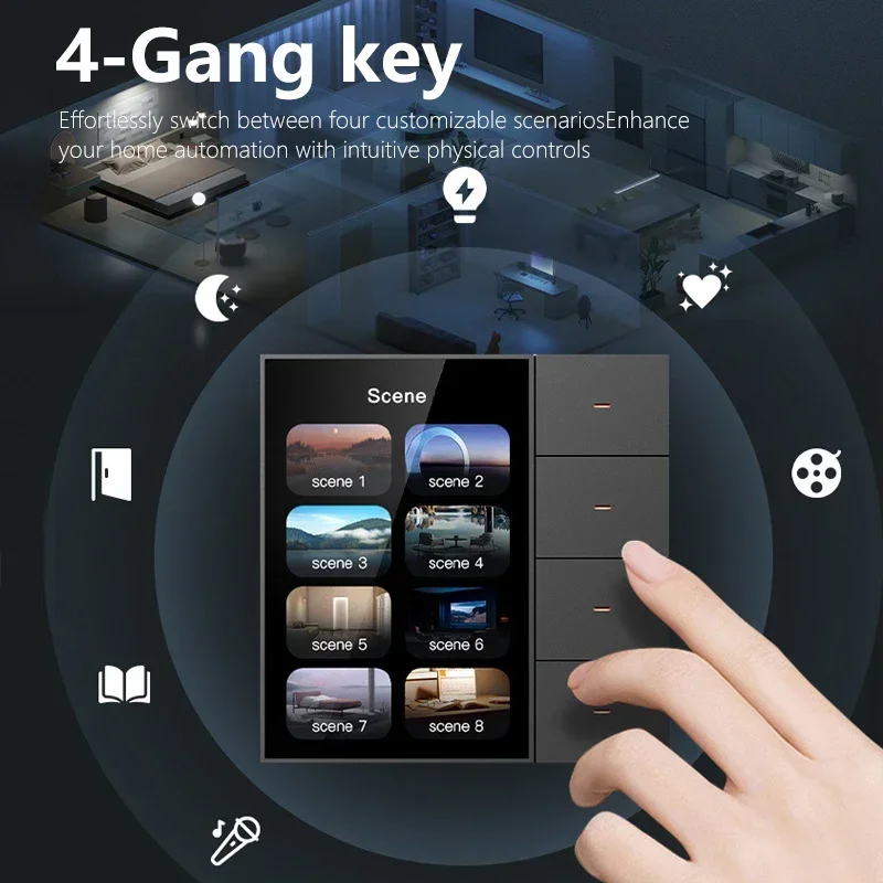 Tuya Zigbee 3,5 inch slimme wandschakelaar touchscreen 4 groepen schakelaar 8-weg scène radarsensor dimschakelaar gordijn smart home