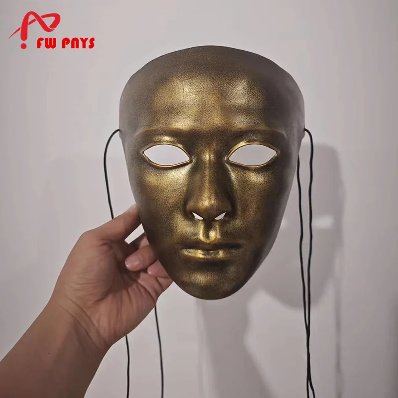 

Resin Vintage Golden Full Face Halloween Mask For Adults Mysterious Man Cosplay Face Cover Plain Masquerade Party Masks