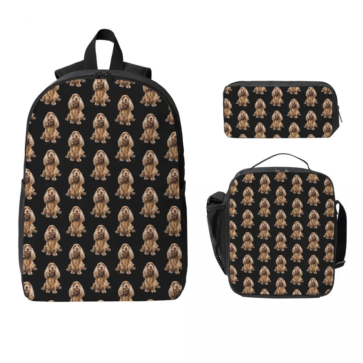 

Cocker Spaniel Puppy Backpack Boys Girls BookBag School Bag Laptop Shoulder Bags 3ps Insulated Lunch Bag Pencil Case