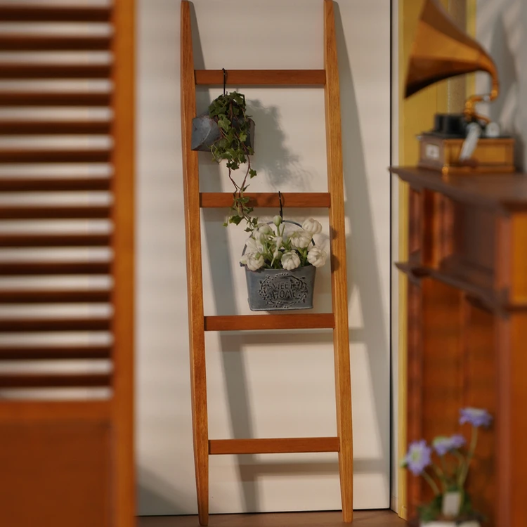 Modelo de casa de muñecas, accesorios para muebles, estante de flores de madera maciza, escalera, toallero Bjd Ob11 Gsc Blyth soldado Lol miniaturas, 1/6