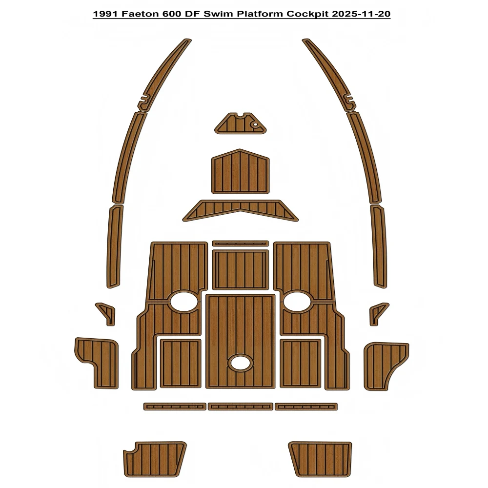 

1991 Faeton 600 DF Swim Platform Cockpit Pad Boat EVA Foam Faux Teak Deck Floor Mat SeaDek Style Self Adhesive