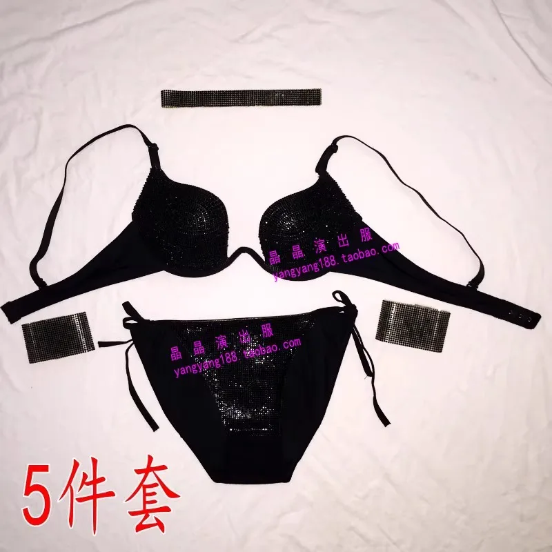 Customized Bikini Water Sparkling Bright Diamond Stage Bra Set Underwear Pole Dance Performance Dress Bellydance Bras Customes
