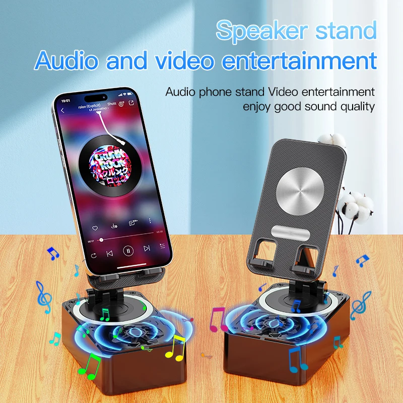 Haut-parleur Bluetooth 3 en 1, banque d'alimentation pour téléphone, support de téléphone pliable avec coussinets antidérapants pour les réunions vidéo en direct
