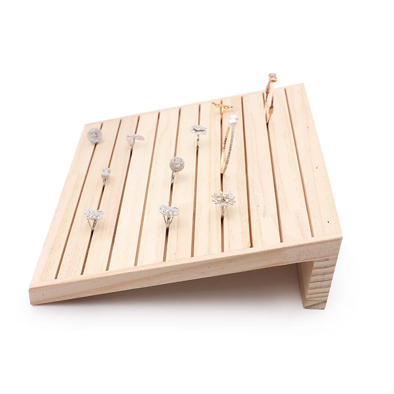 Wooden L Shape Ring Display Stand Rings Earrings Organizer 10 Rows Jewelry Tray Can Be Placed Upright or Flat