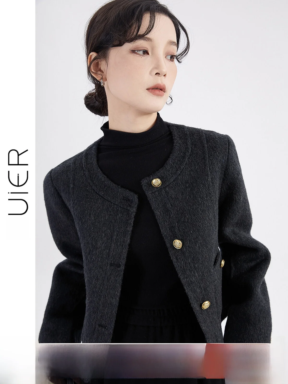 

Chic ort Double-Faced Woolen Coat for Women Warm Fce Tee-Dimensional Silhouette Straight Cut Long Sve round Ne Si...