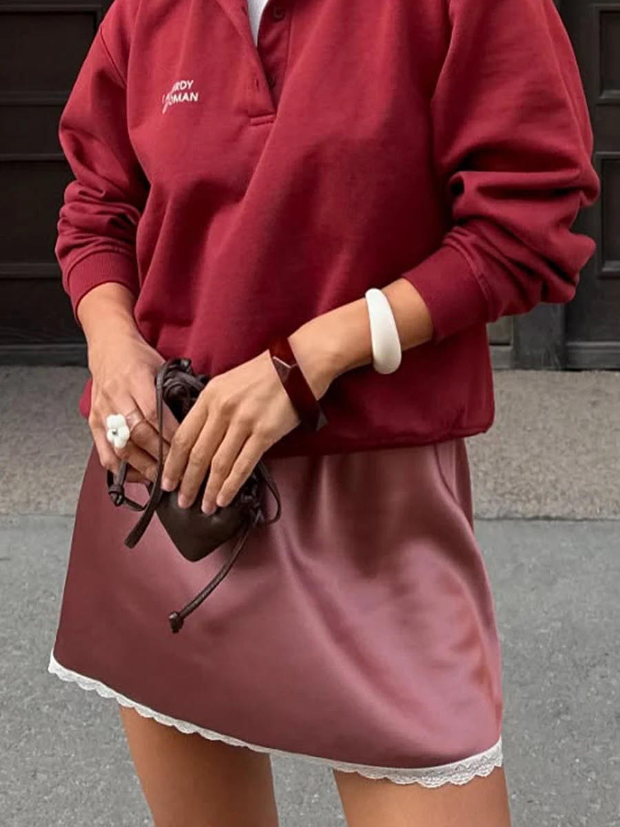 

Атласные однотонные мини-юбки с кружевной отделкой, женские сексуальные тонкие короткие юбки трапециевидной формы с бантом и эластичной резинкой на талии, летняя уличная одежда, винтажные элегантные юбки