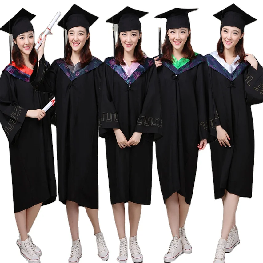 Graduation Gown Robe University Student College Uniform High School Team Garment Academic Clothing Unisex Bachelor Robes+Hat Set