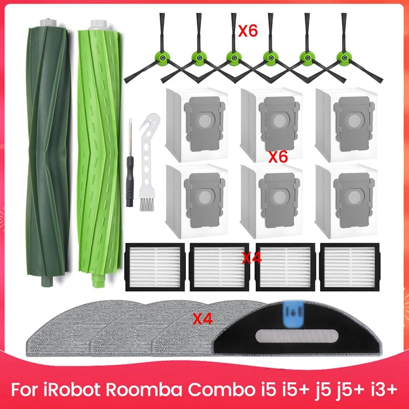 لـ Combo I5، I5+، J5، J5+، I3+ مجموعة ملحقات المكنسة، فرشاة جانبية رئيسية، مرشحات Hepa، وسادات ممسحة-A69M
