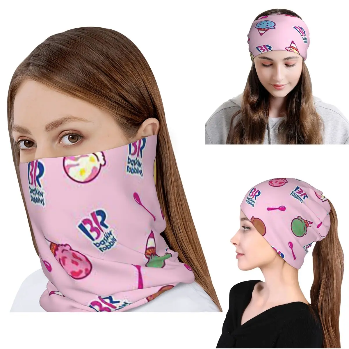 

Baskin Robbins Ice Cream Bandana Neck Gaiter Magic Scarf Multi-use Headband Beanies Hat Unisex Adult Windproof